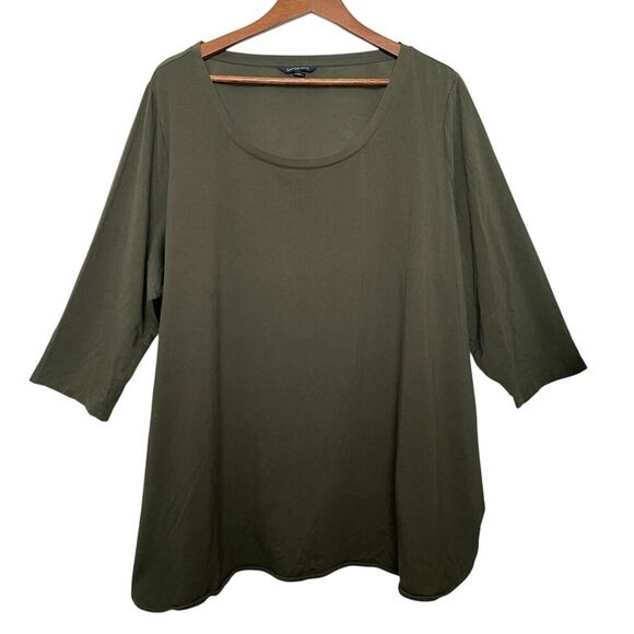 Lands' End Shirt 3X 24W-26W Green Short Sleeve Relaxed Fit Casual Boho - Picture 1 of 6